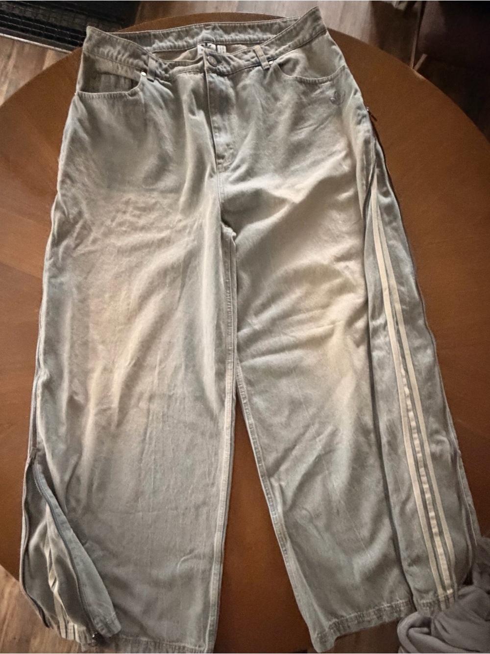 adidas Light Blue Denim Wide-Leg Jeans with Trefoil double zipper sides